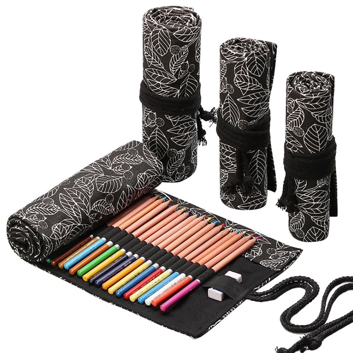 

1pc Leaf Print Roll Up Pencil Bag, Multicolor