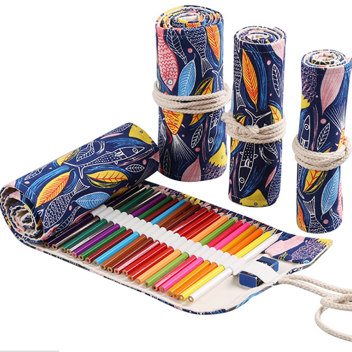 

1pc Fish & Leaf Print Roll Up Pencil Bag