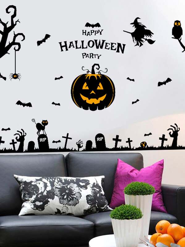 

Halloween Pumpkin & Bat Print Wall Sticker