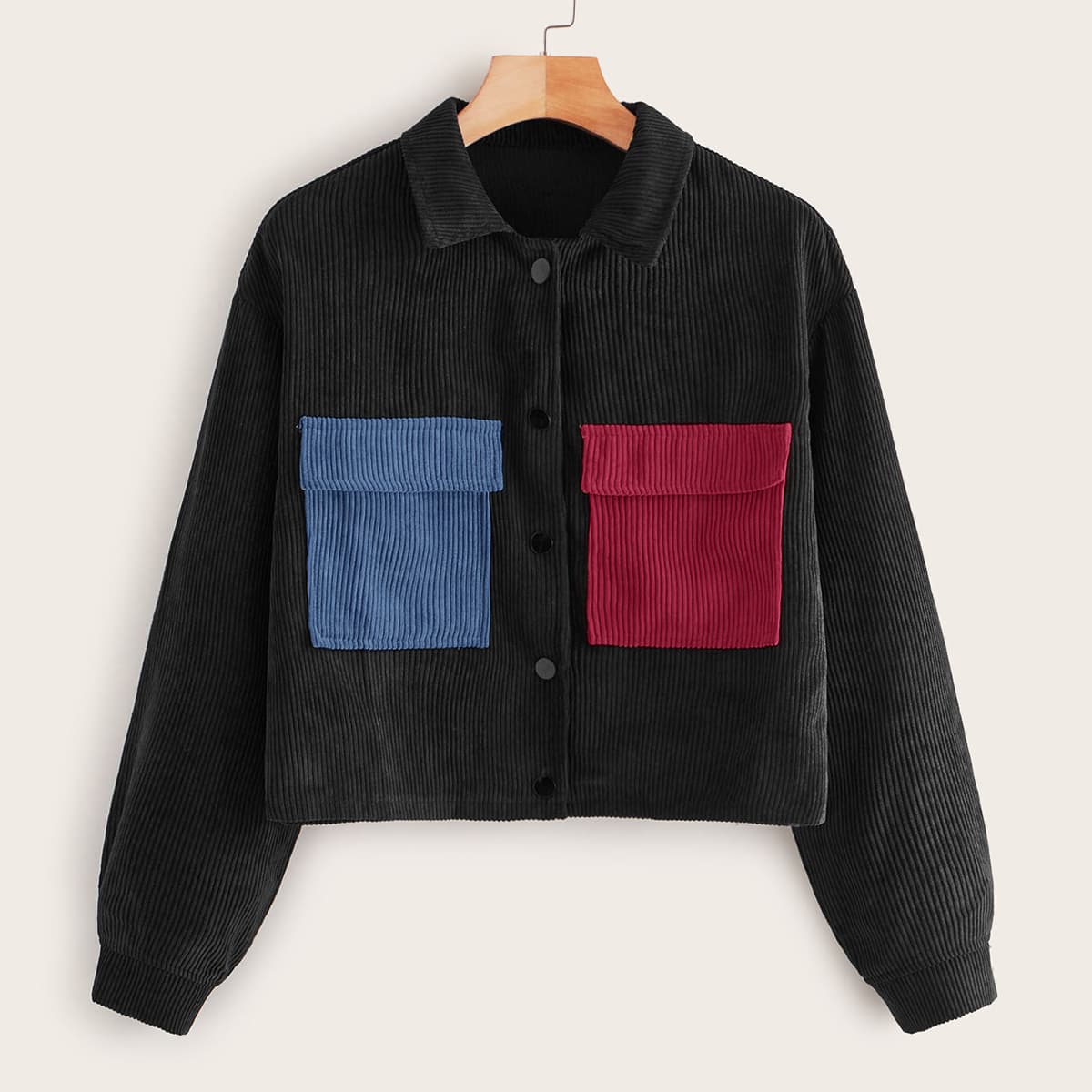 

Contrast Pocket Corduroy Trucker Jacket, Black