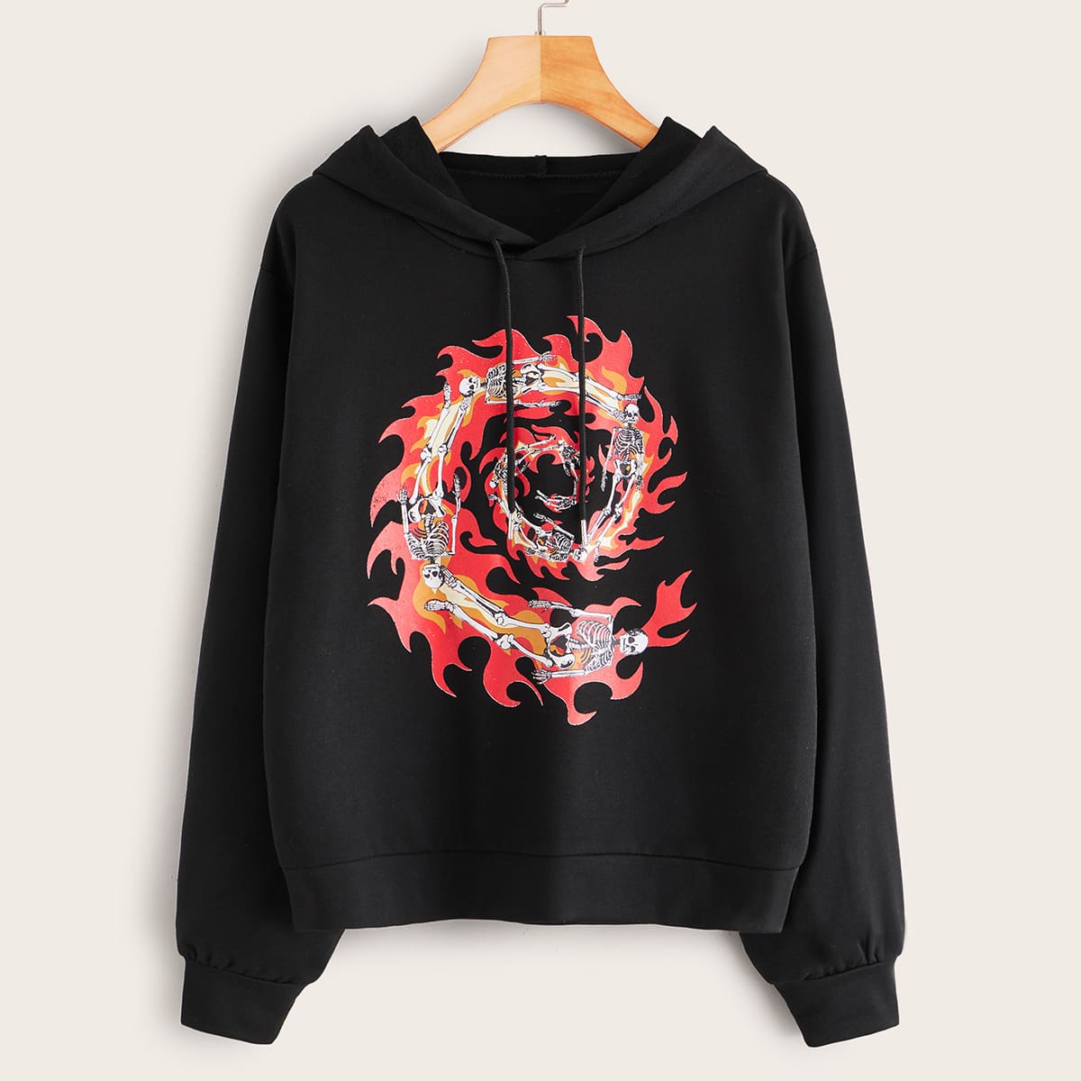 

Halloween Print Drawstring Hoodie, Black