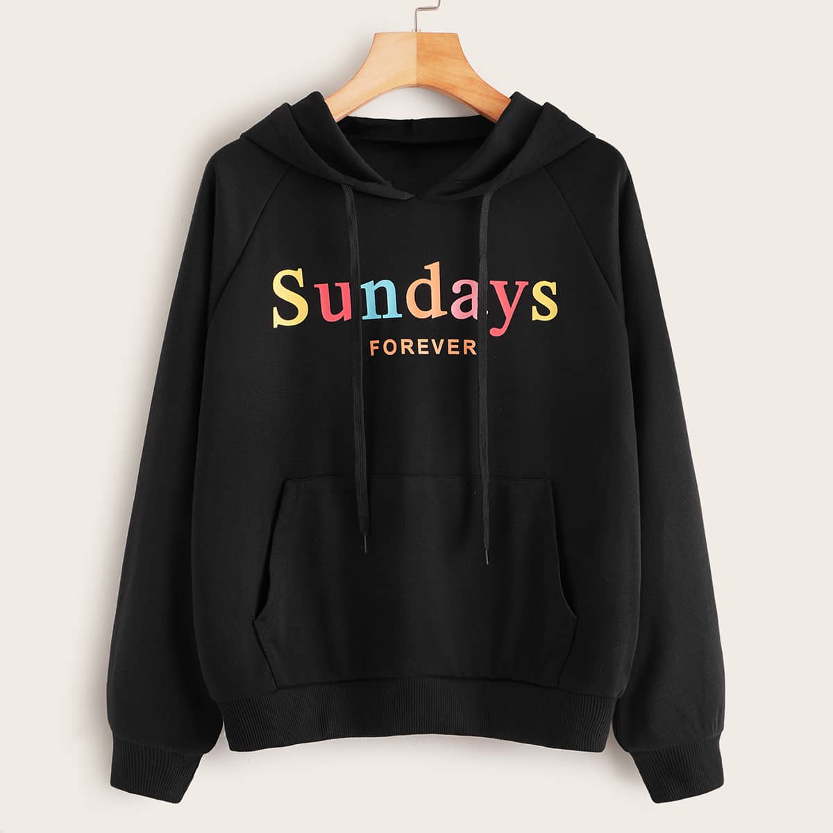 

Letter Graphic Kangaroo Pocket Hoodie, Black