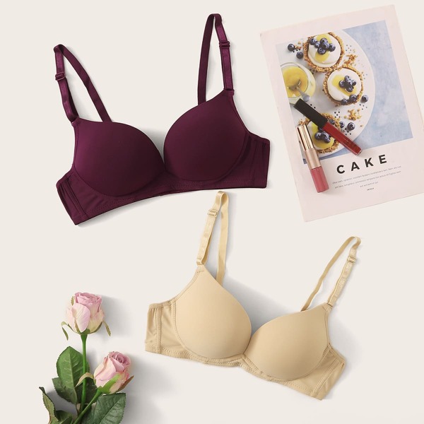 

2pack Solid Bra Set, Multicolor