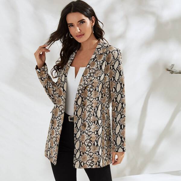 

Snake Skin Print Double-breasted Blazer, Multicolor