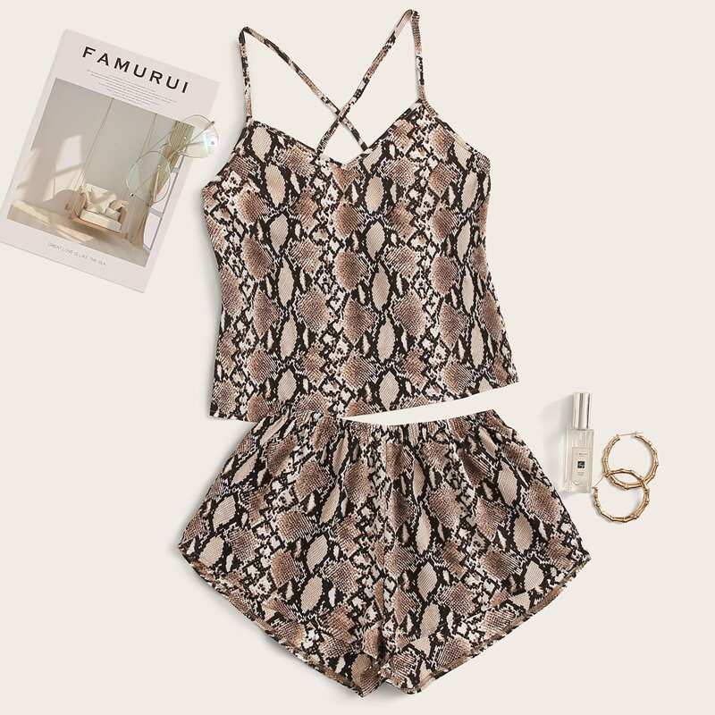 

Snakeskin Criss Cross Back PJ Set, Multicolor