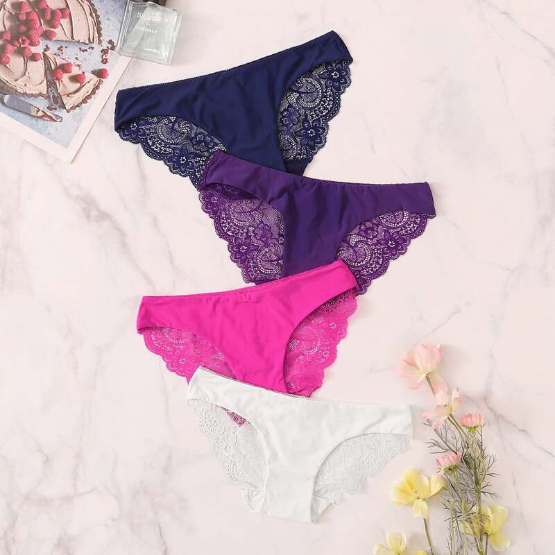 

4pack Contrast Lace Panty Set, Multicolor