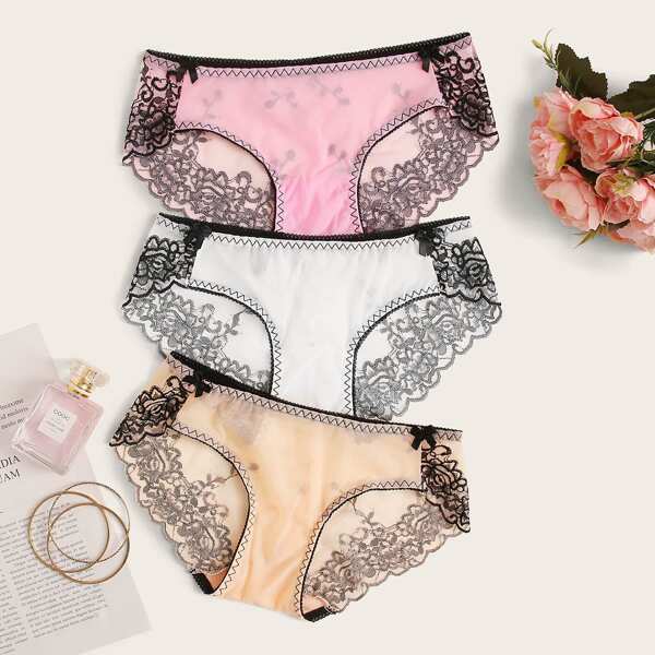 

3pack Lace Trim Panty Set, Multicolor