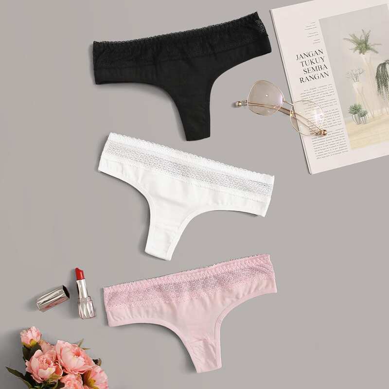 

3pack Contrast Lace Panty Set, Multicolor