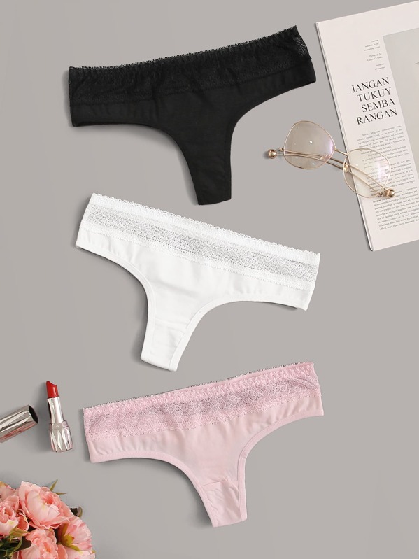 

3pack Contrast Lace Panty Set, Multicolor