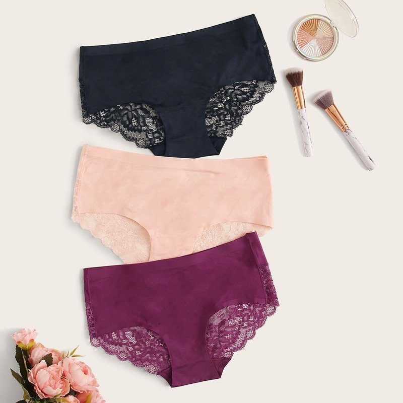 

3pack Contrast Lace Panty Set, Multicolor
