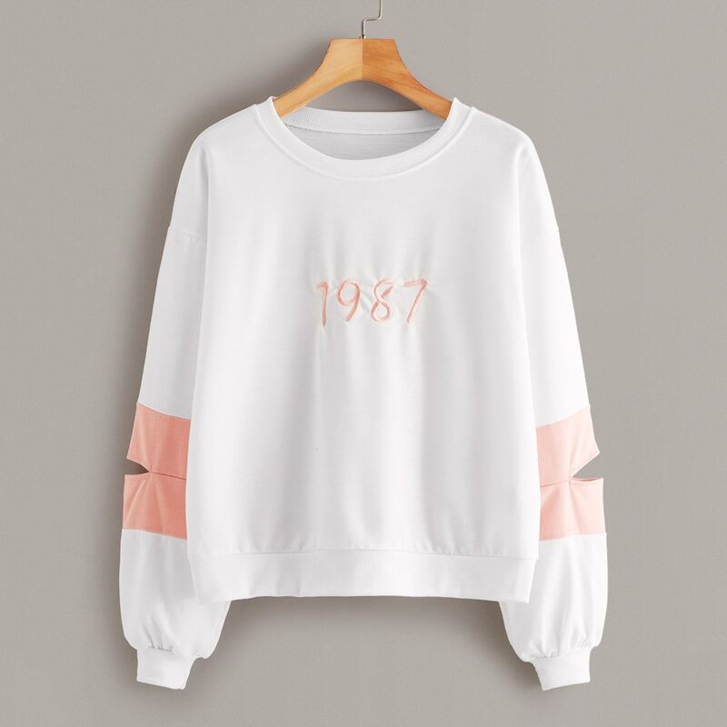 

Letter Embroidery Cut Out Sleeve Sweatshirt, White