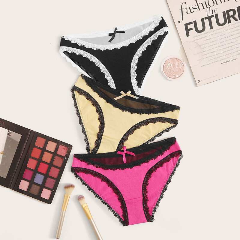

3pack Contrast Lace Panty Set, Multicolor