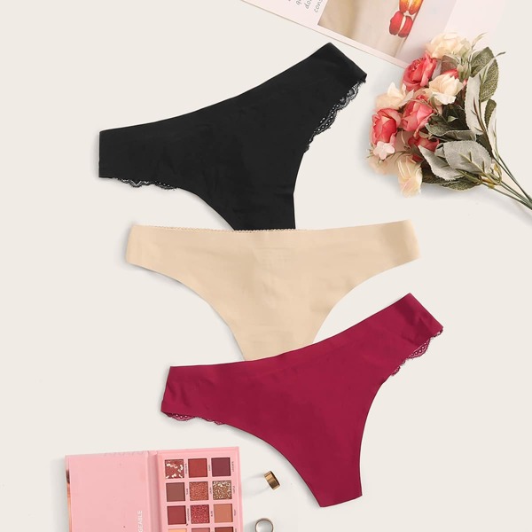 

3pack Contrast Lace Panty Set, Multicolor