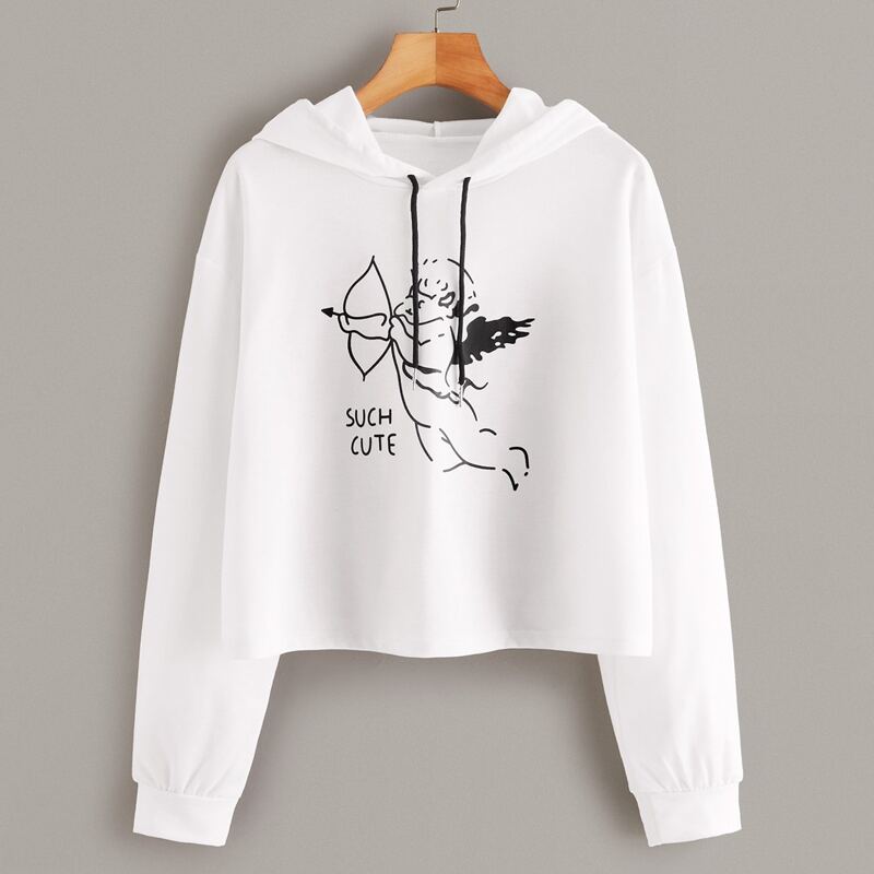 

Angel Print Drawstring Hoodie, White