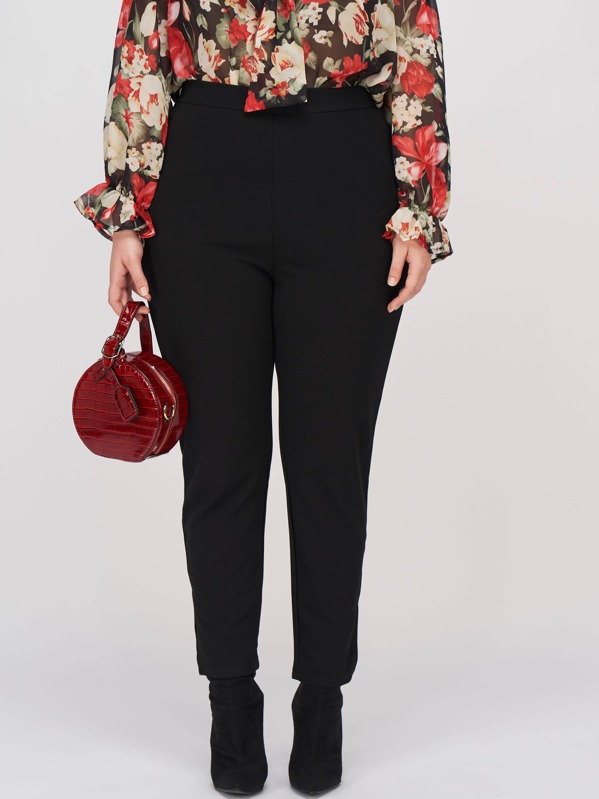 

Plus High Waist Tailored Pants, Black