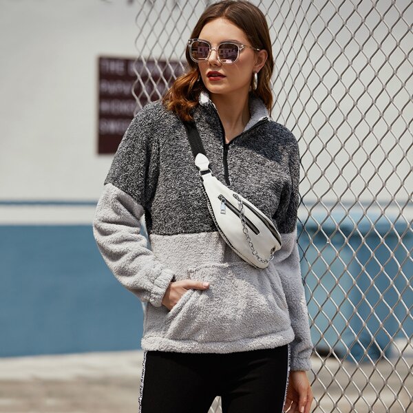 

Two Tone Half Zip Teddy Sweatshirt, Grey