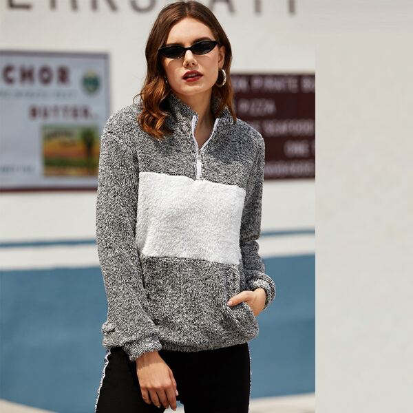 

Two Tone Quarter Zip Teddy Sweatshirt, Multicolor