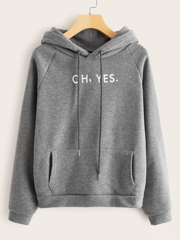 

Letter Graphic Kangaroo Pocket Hoodie, Grey