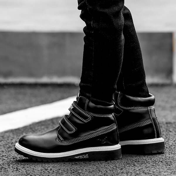 

Boys Double Velcro Strap Ankle Boots, Black