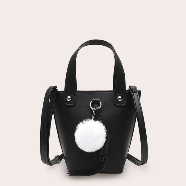

Pom Pom Decor Satchel Bag