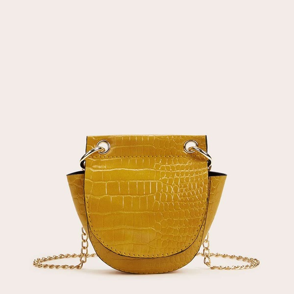 

Mini Croc Embossed Chain Crossbody Bag, Yellow