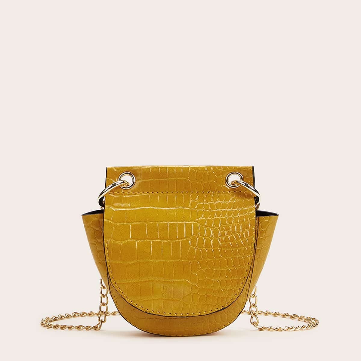 

Mini Croc Embossed Chain Crossbody Bag, Yellow