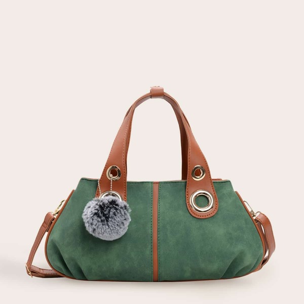 

Pom Pom Decor Satchel Bag