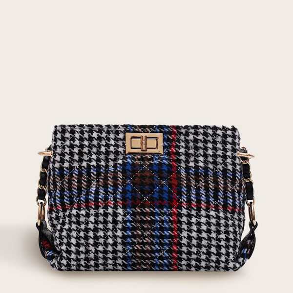 

Twist Lock Houndstooth Chain Crossbody Bag