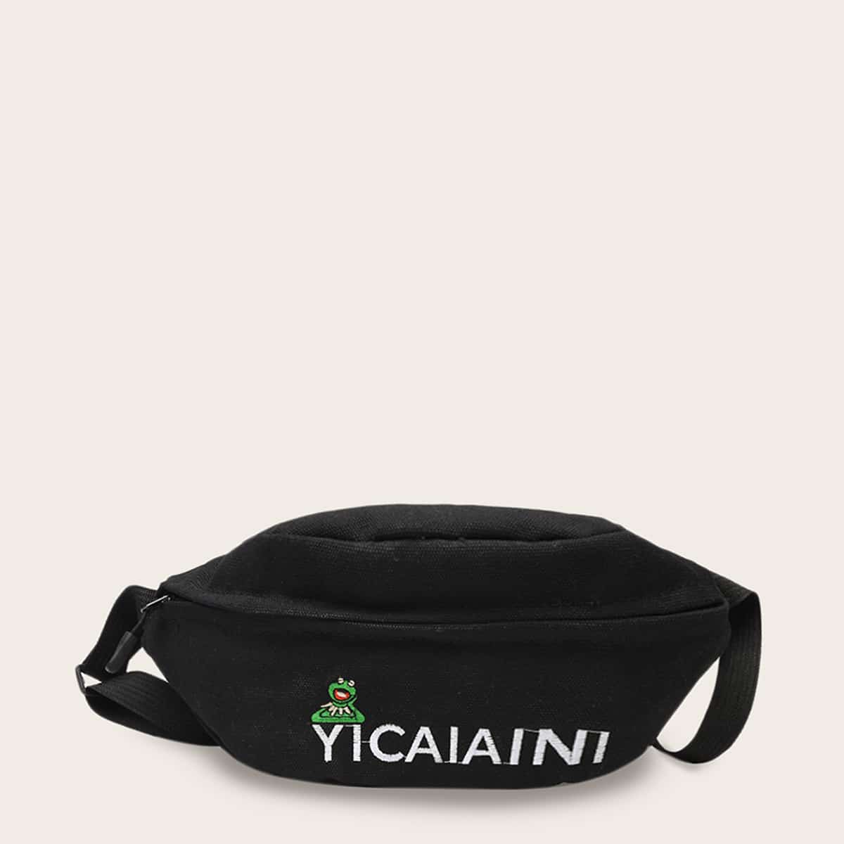 

Letter Embroidered Fanny Pack, Black