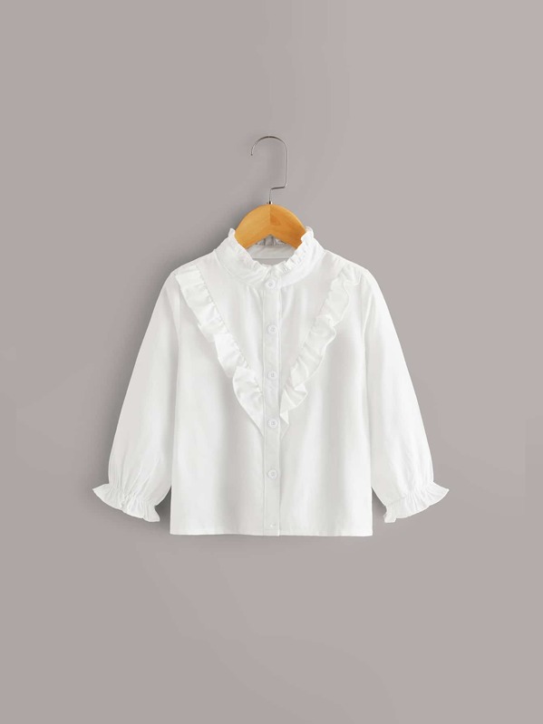 

Toddler Girls Frill Trim Button Front Blouse, White
