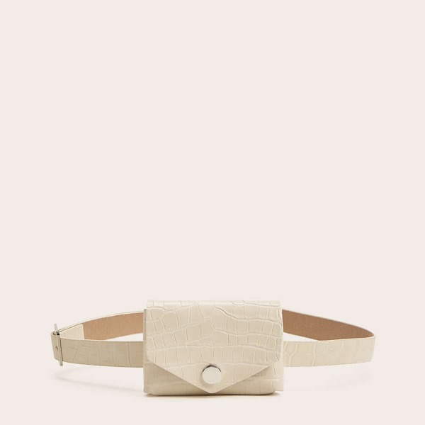 

Mini Croc Embossed Fanny Pack, Beige