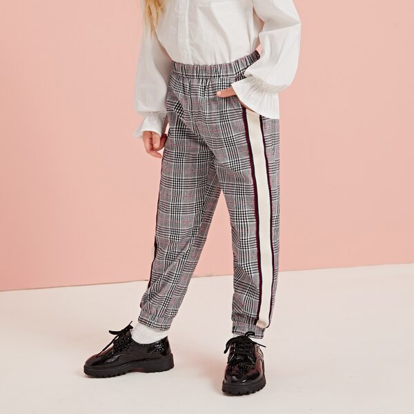 

Toddler Girls Contrast Tape Plaid Tapered Pants, Grey