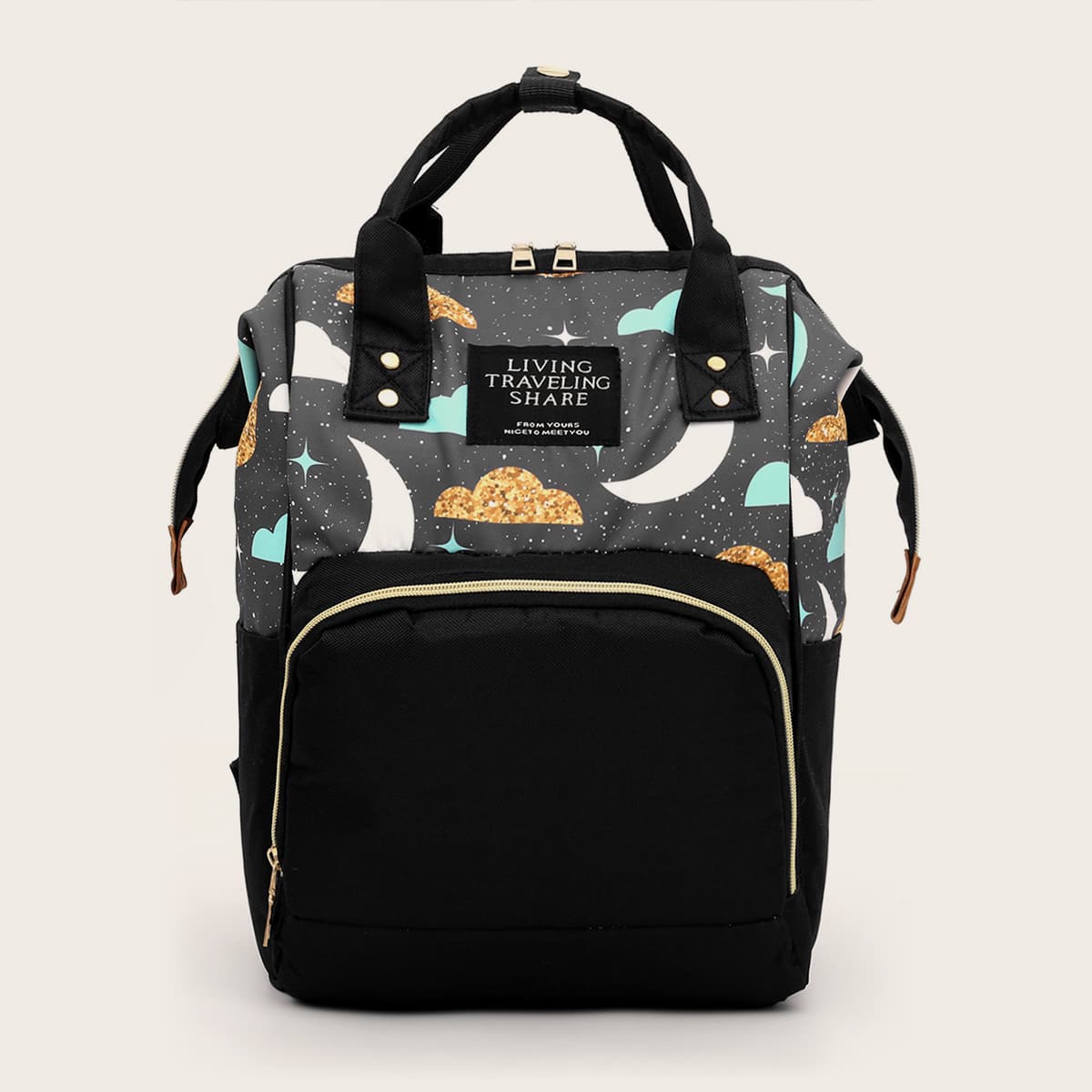 

Moon & Cloud Graphic Pocket Front Backpack, Multicolor