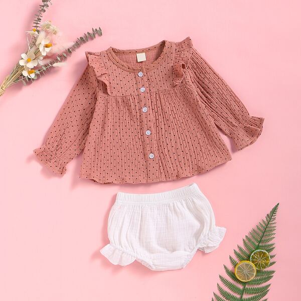 

Baby Girl Polka Dot Ruffle Blouse With Shorts, Multicolor