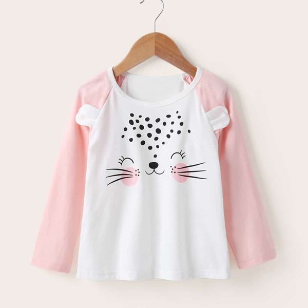 

Toddler Girls Contrast Sleeve Cartoon Graphic Tee, Multicolor