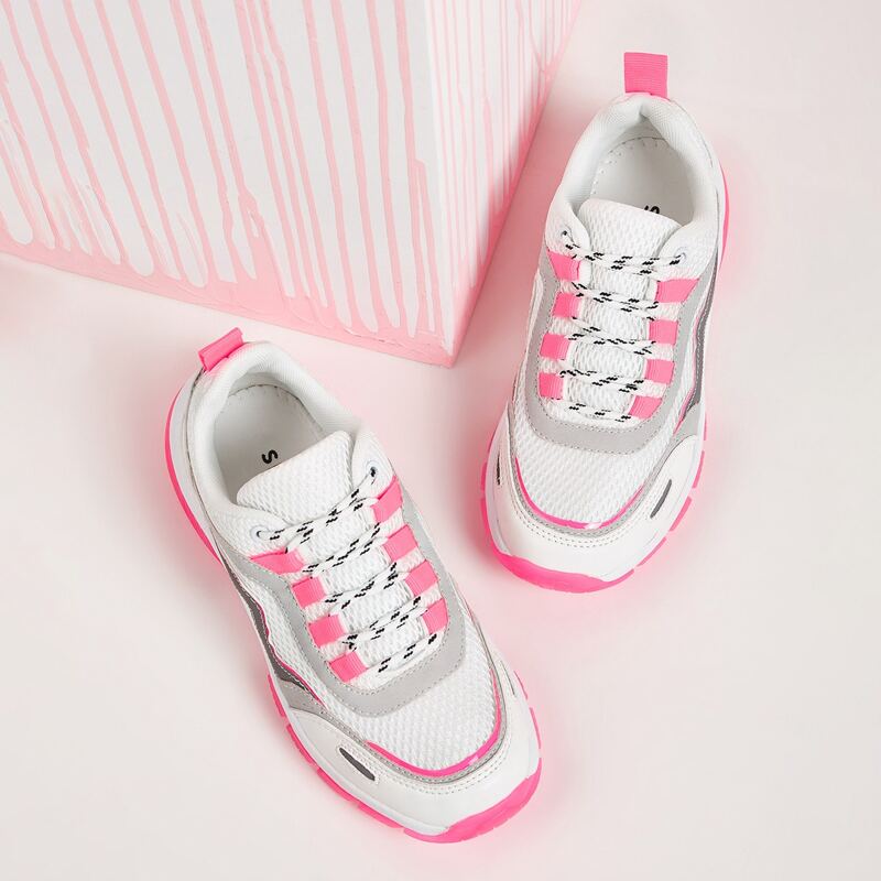 

Lace-up Front Mesh Panel Chunky Sneakers, Multicolor