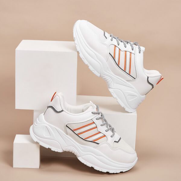 

Striped Lace-up Front Chunky Sneakers