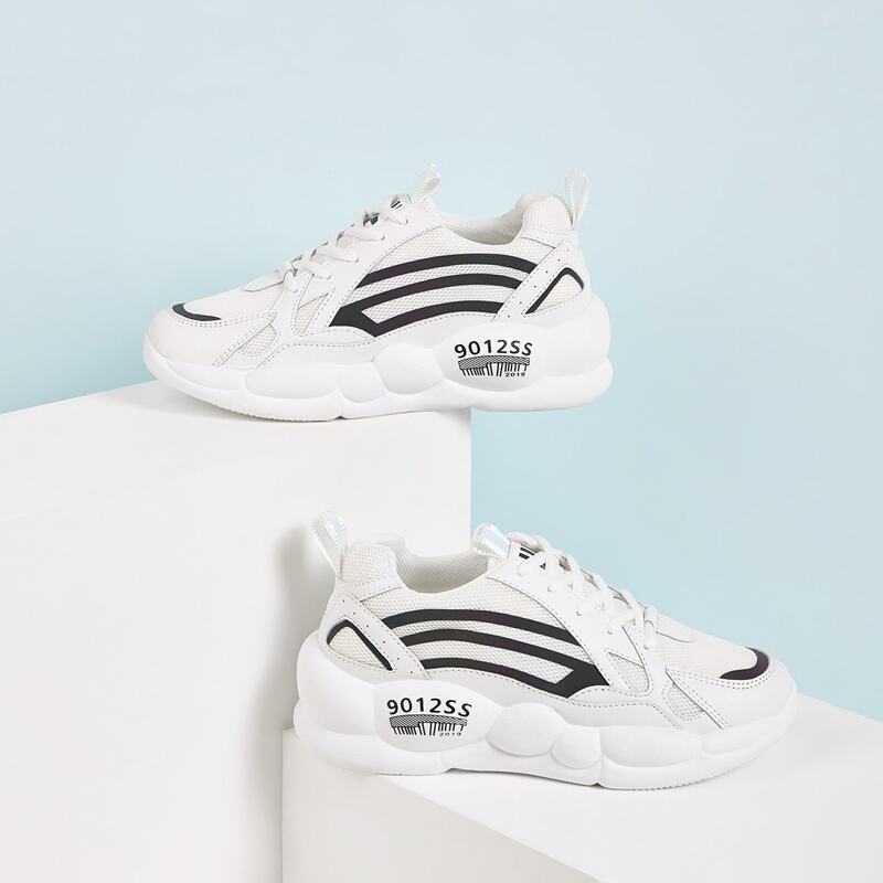 

Striped Lace-up Front Chunky Sneakers, White