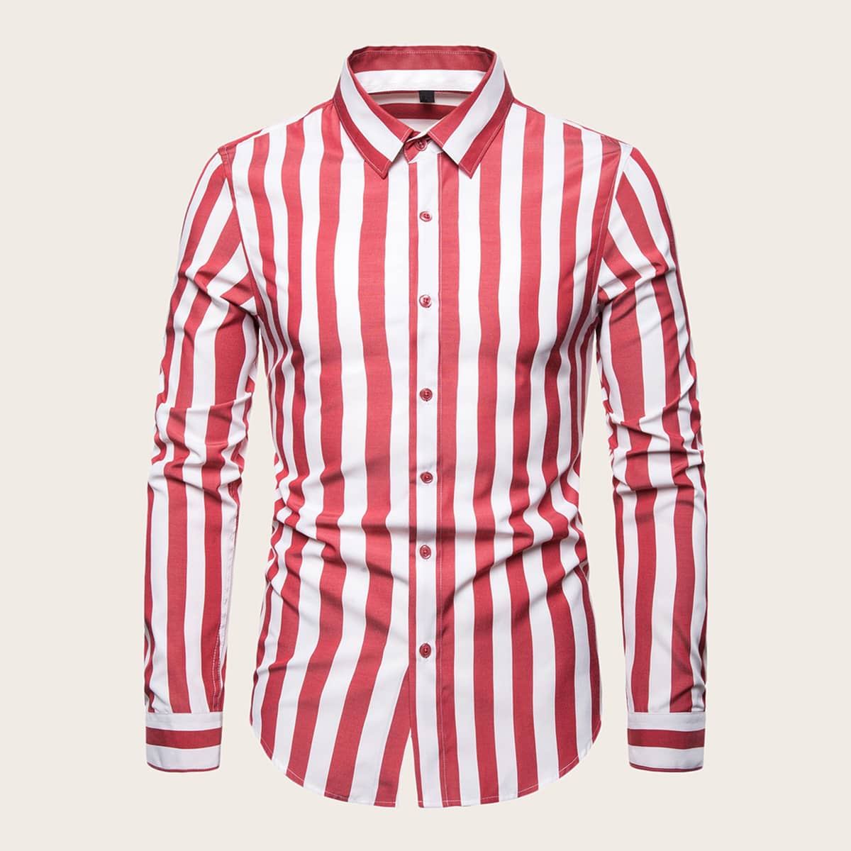 

Me Vertical-striped Curved Hem Shirt, Red