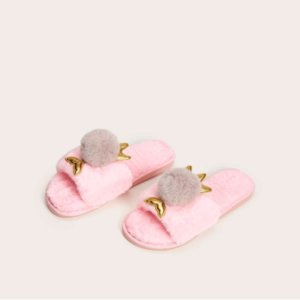 

Pom Pom Decor Fluffy Slippers
