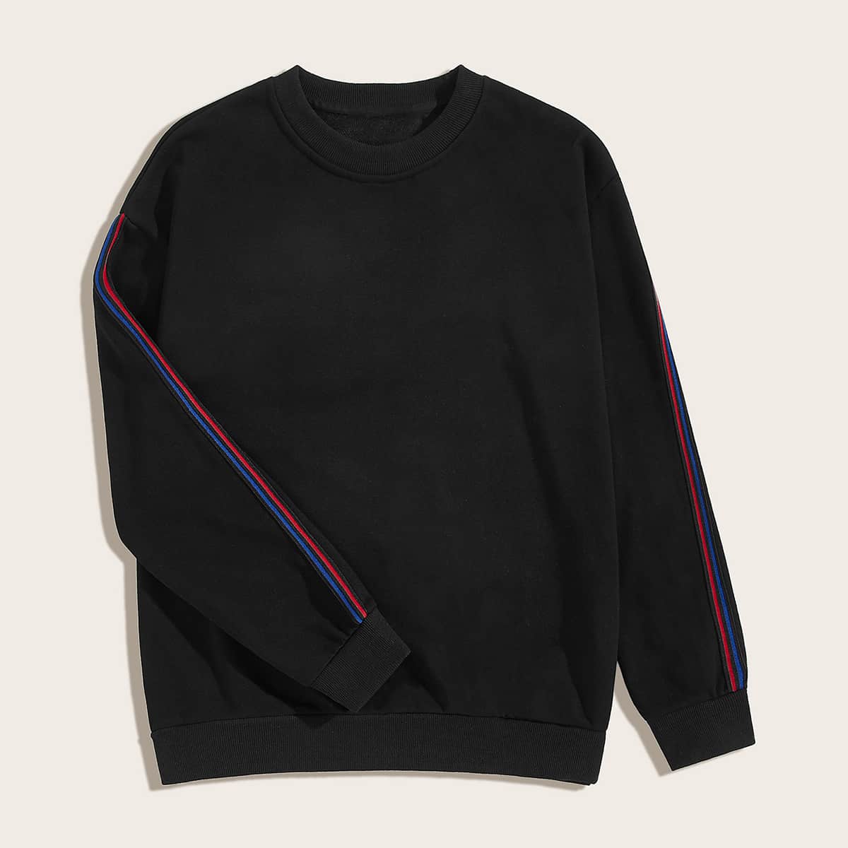 

Guys Side Stripe Tape Round Neck Sweatshirt, Black