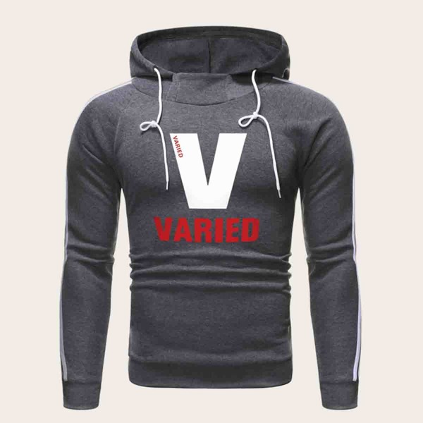 

Men Letter Graphic Side Stripe Hoodie, Grey