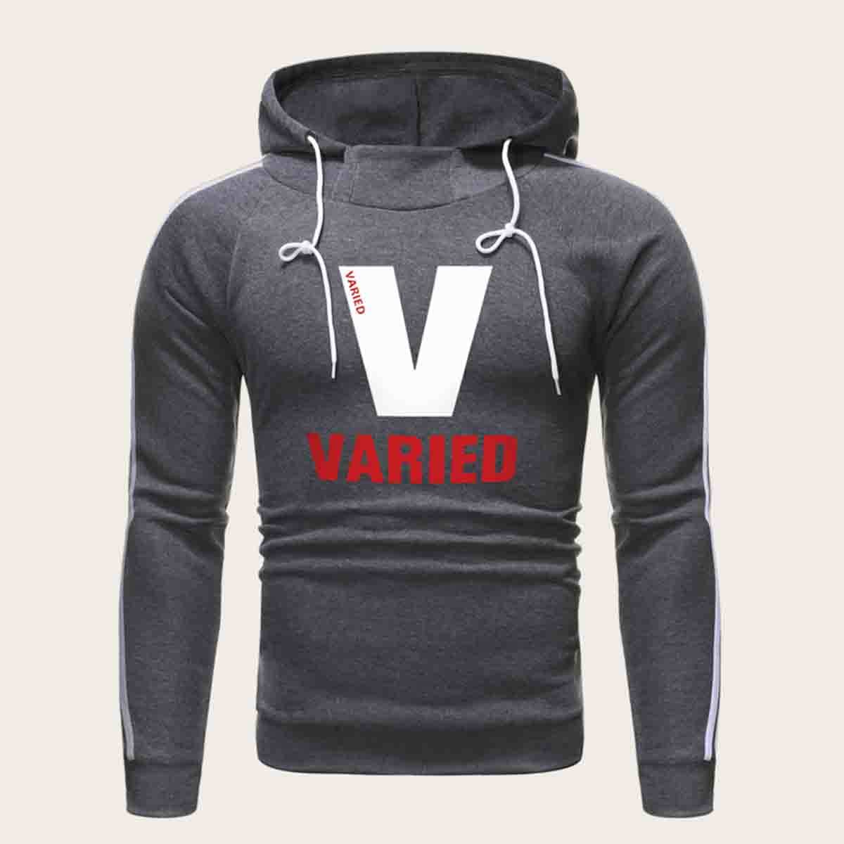 

Guys Letter Graphic Side Stripe Hoodie, Grey