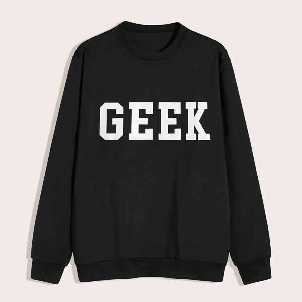 

Men Letter Graphic Round Neck Sweatshirt, Black