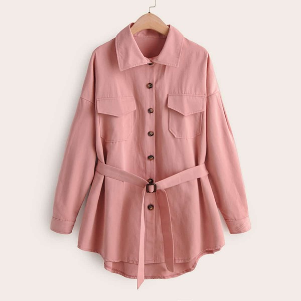 

Flap Pocket Belted High Low Coat