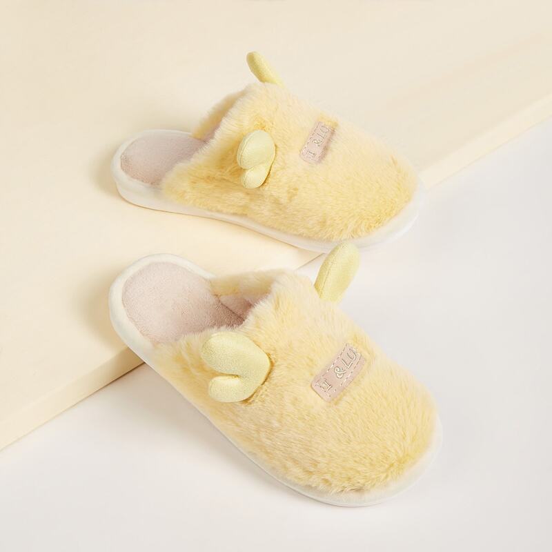 

Antlers Decor Fluffy Slippers, Yellow