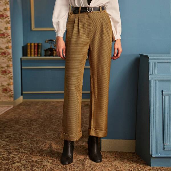 

Slant Pocket Houndstooth Tailored Pants, Yellow