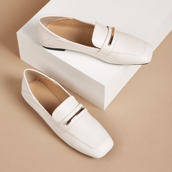 

Metal Decor Square Toe Flat Loafers