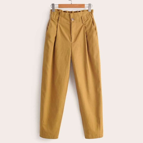 

Slant Pocket Paperbag Waist Carrot Pants, Yellow