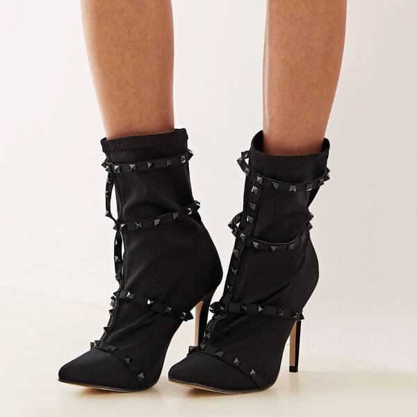 

Studded Decor Point Toe Stiletto Heels, Black